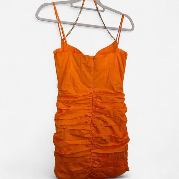 Oh Polly Orange Corset Mini Dress ⚡ Gold Chain Strap Y2K Clubwear size 4 new - Picture 7 of 8